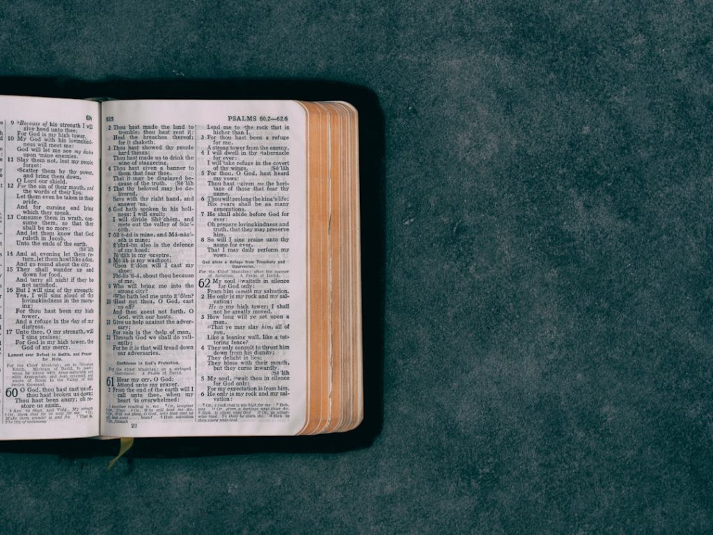 a bible on a table