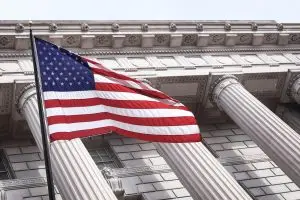 a flag on a building